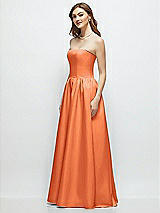 Side View Thumbnail - Portofino Orange Strapless Satin Drop Waist Gown with Full Skirt