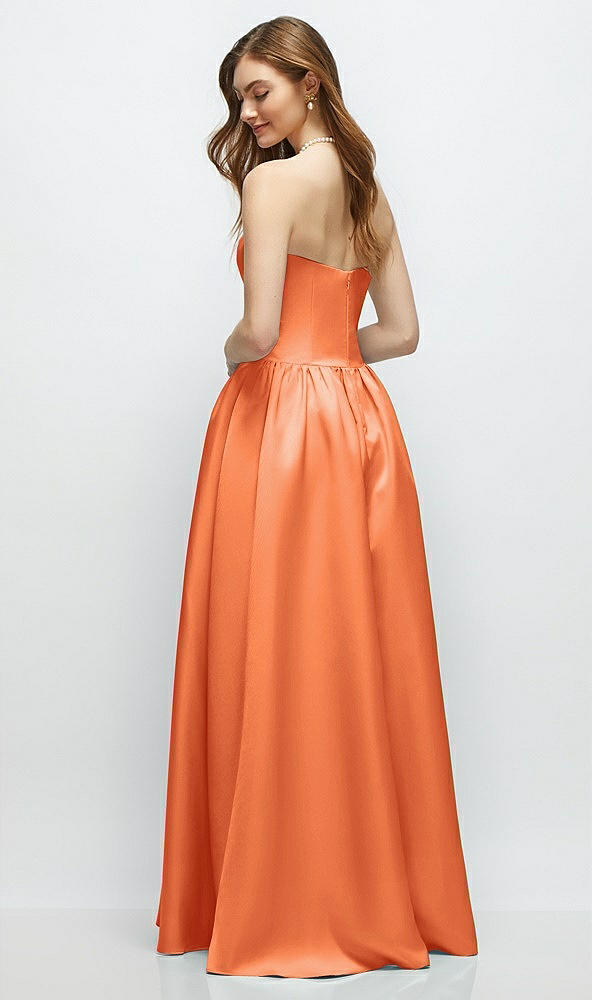 Back View - Portofino Orange Strapless Satin Drop Waist Gown with Full Skirt
