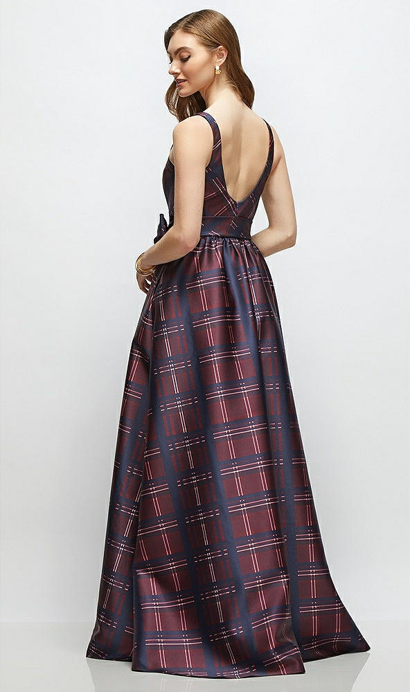 Back View - Cabernet Midnight Tartan Scoop-Neck Tank Bodice Alba Tartan Satin Maxi Dress with Full Skirt