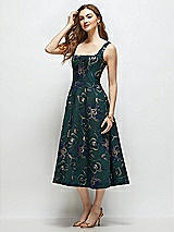 Side View Thumbnail - Evergreen Floral Square Neck Oscar Metallic Floral Jacquard Midi Dress