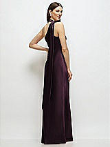 Rear View Thumbnail - Deep Plum Draped Scarf One-Shoulder Bias Stretch Satin Maxi Dress