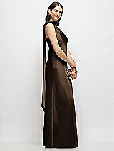 Side View Thumbnail - Espresso Draped Scarf One-Shoulder Bias Stretch Satin Maxi Dress