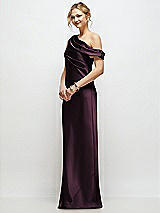 Side View Thumbnail - Deep Plum Draped One-Shoulder Bias Stretch Satin Maxi Dress