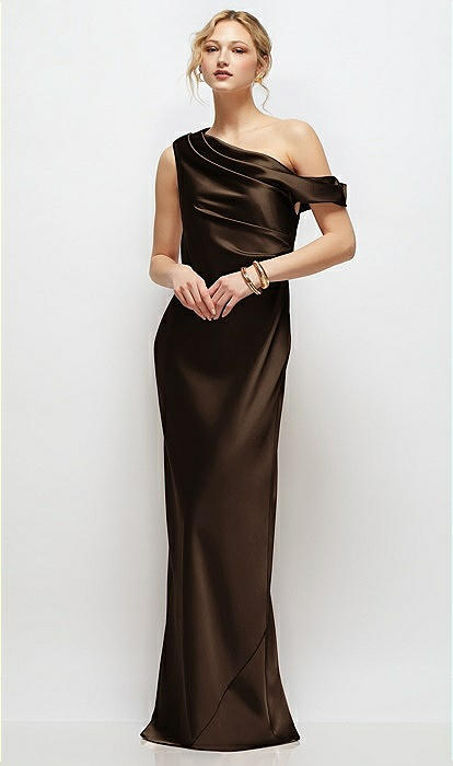 Draped One-shoulder Bias Stretch Satin Maxi Bridesmaid Dress In