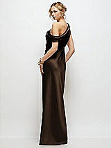 Rear View Thumbnail - Espresso Draped One-Shoulder Bias Stretch Satin Maxi Dress