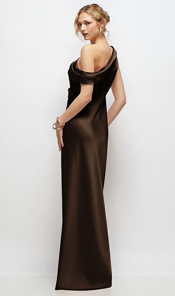 Back View - Espresso Draped One-Shoulder Bias Stretch Satin Maxi Dress