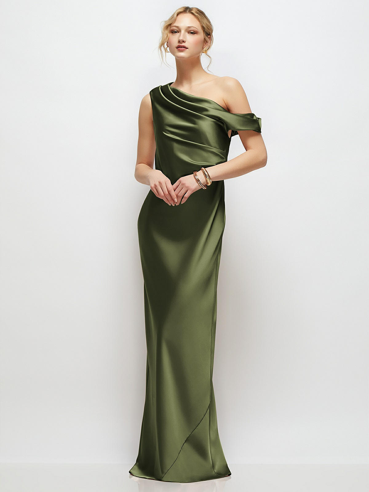 slim fit dress slacks Harper One Shoulder Gown - Sage main image 1