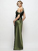 Rear View Thumbnail - Olive Green Draped One-Shoulder Bias Stretch Satin Maxi Dress