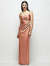 Front View Thumbnail - Copper Penny Scoop Neck Draped Column Stretch Satin Maxi Dress
