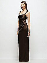Side View Thumbnail - Espresso Scoop Neck Draped Column Stretch Satin Maxi Dress