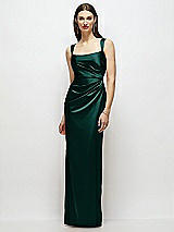 Front View Thumbnail - Evergreen Scoop Neck Draped Column Stretch Satin Maxi Dress