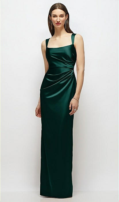 scoop neck evening dress Satin Scoop Neck Dress With Lace Up Back main image 0