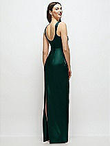 Rear View Thumbnail - Evergreen Scoop Neck Draped Column Stretch Satin Maxi Dress
