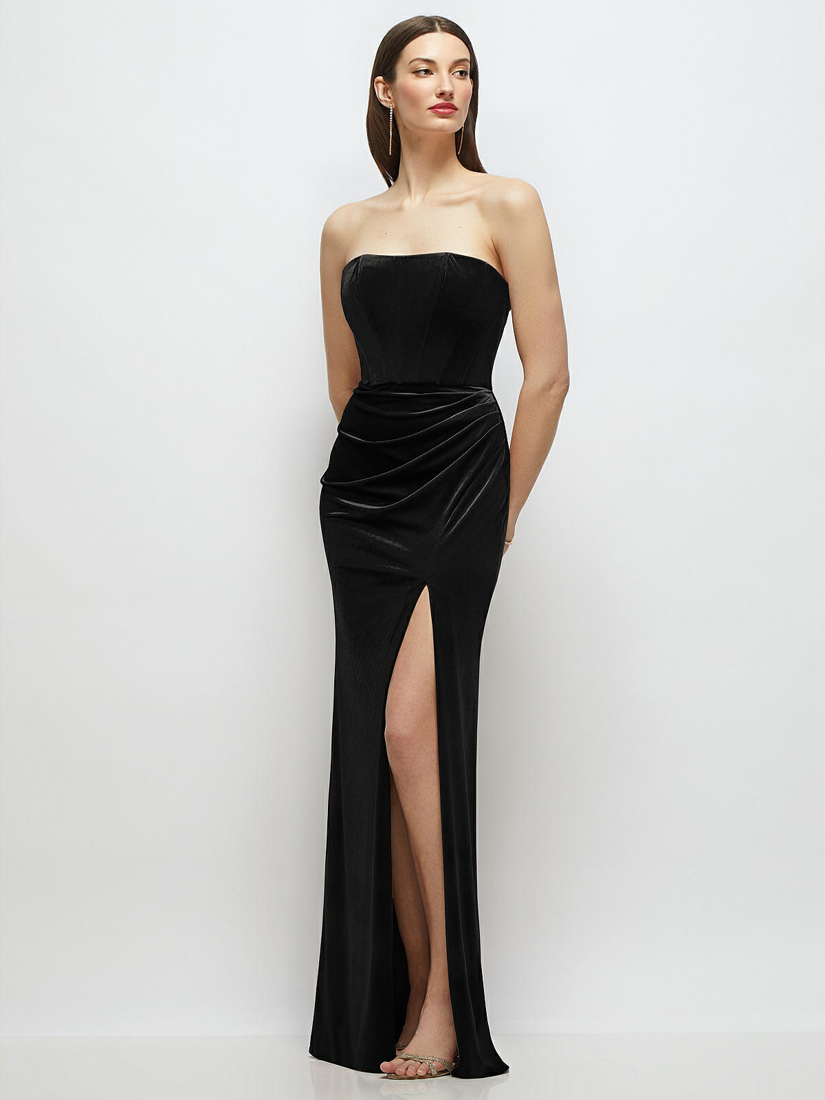 velvet strapless dress black bows & rhinestone studded velvet strapless dress Black / Large main image 0