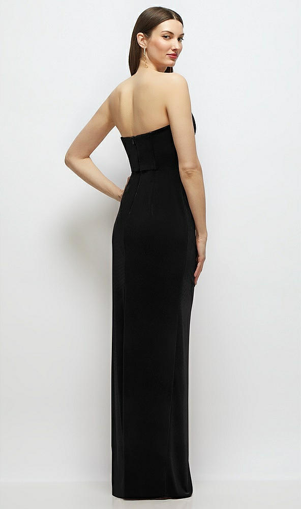 Back View - Black Strapless Corset Bodice Velvet Column Maxi Dress