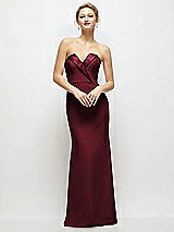 Front View Thumbnail - Cabernet Strapless Crepe Tuxedo Gown with Satin Lapels and Buttons