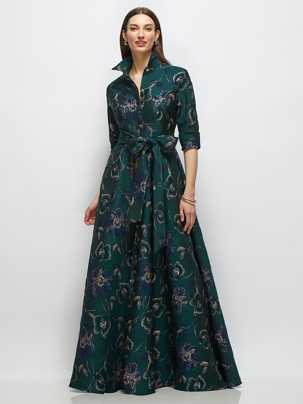 Oscar Metallic Floral Jacquard Shirt Bridesmaid Dress Dress With