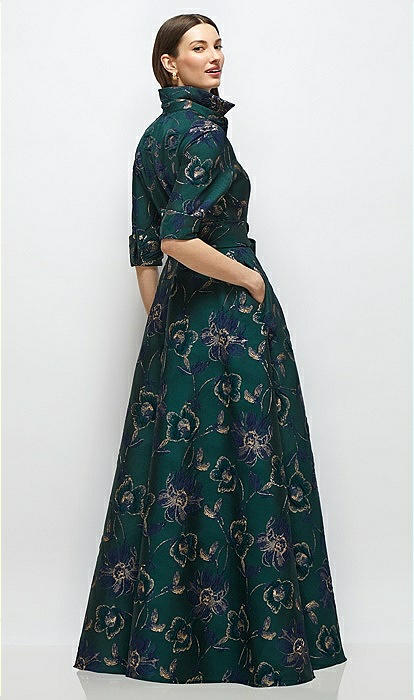After Six Women's Metallic Floral Jacquard Shirtdress Gown - Green - Gowns