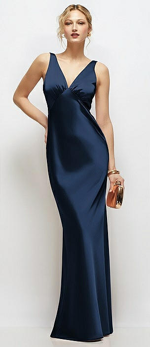 Sleeveless V-Neck Stretch Satin Bias Slip Maxi Dress