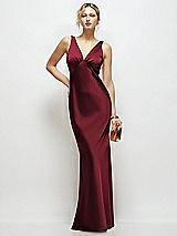 Front View Thumbnail - Cabernet Sleeveless V-Neck Stretch Satin Bias Slip Maxi Dress