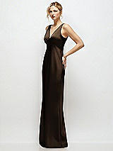 Side View Thumbnail - Espresso Sleeveless V-Neck Stretch Satin Bias Slip Maxi Dress