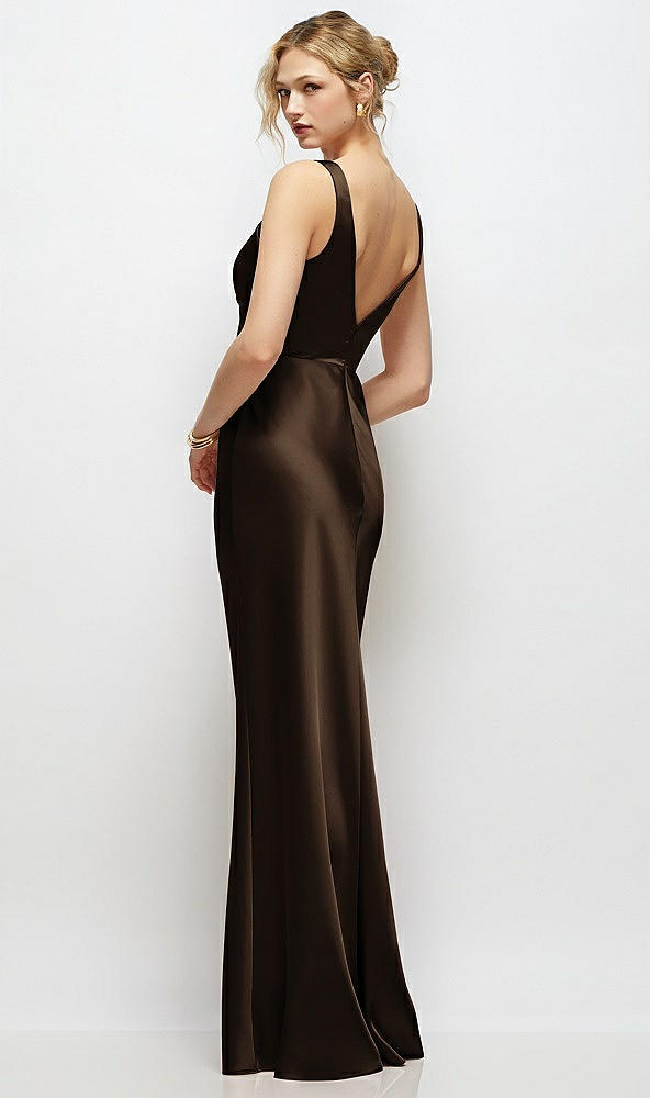 Back View - Espresso Sleeveless V-Neck Stretch Satin Bias Slip Maxi Dress