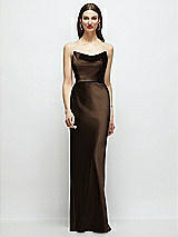 Alt View 1 Thumbnail - Espresso Basque-Neck A-Line Stretch Satin Maxi Dress with Off-the-Shoulder Drape