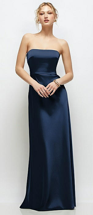 Strapless A-Line Stretch Satin Maxi Dress