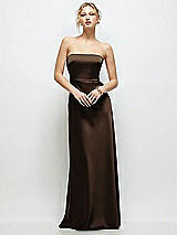 Front View Thumbnail - Espresso Strapless A-Line Stretch Satin Maxi Dress