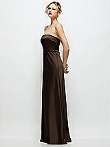 Side View Thumbnail - Espresso Strapless A-Line Stretch Satin Maxi Dress