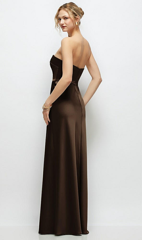 Back View - Espresso Strapless A-Line Stretch Satin Maxi Dress