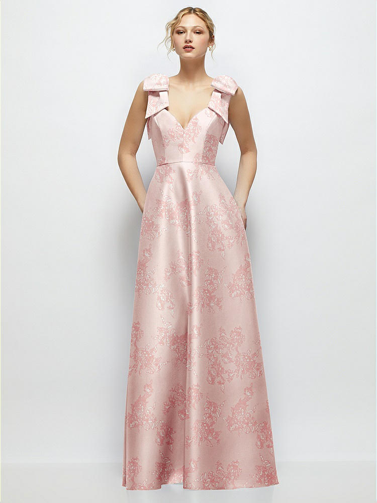 3/4 Sleeve Floral Satin Shirt Bridesmaid Dress Dress With Sash And