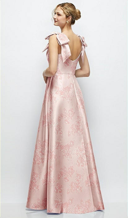 Deep V-neck Floral Satin Ball Bridesmaid Dress With Shoulder Bows In Bow  And Blossom Print | The Dessy Group