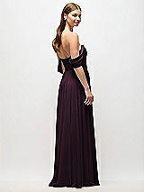 Rear View Thumbnail - Deep Plum Off-the-Shoulder Basque Corset Chiffon Maxi Dress