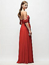 Rear View Thumbnail - Poppy Red Off-the-Shoulder Basque Corset Chiffon Maxi Dress