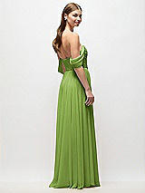 Rear View Thumbnail - Peridot Green Off-the-Shoulder Basque Corset Chiffon Maxi Dress