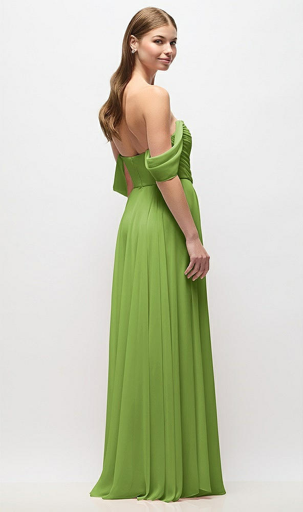 Back View - Peridot Green Off-the-Shoulder Basque Corset Chiffon Maxi Dress