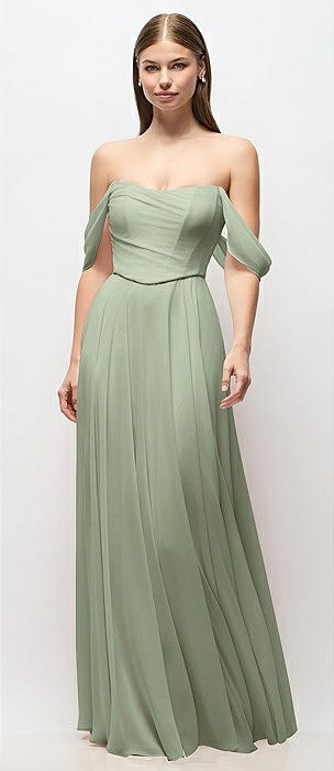 Sage Off-The-Shoulder Bridesmaid Dresses