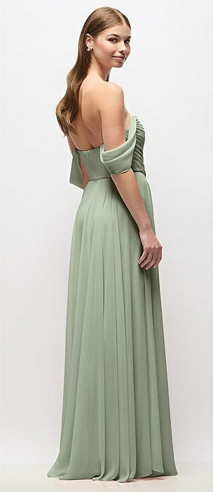 dusky green bridesmaid dresses Leely Women Sage Green Floral Flowy Bridesmaid Dress with Slit A Line Off the Shoulder Print Long Wedding Party Dress