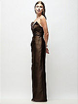Side View Thumbnail - Espresso Strapless Asymmetrical Draped Satin Column Maxi Dress