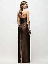 Rear View Thumbnail - Espresso Strapless Asymmetrical Draped Satin Column Maxi Dress
