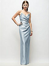 Front View Thumbnail - Mist Strapless Asymmetrical Draped Satin Column Maxi Dress