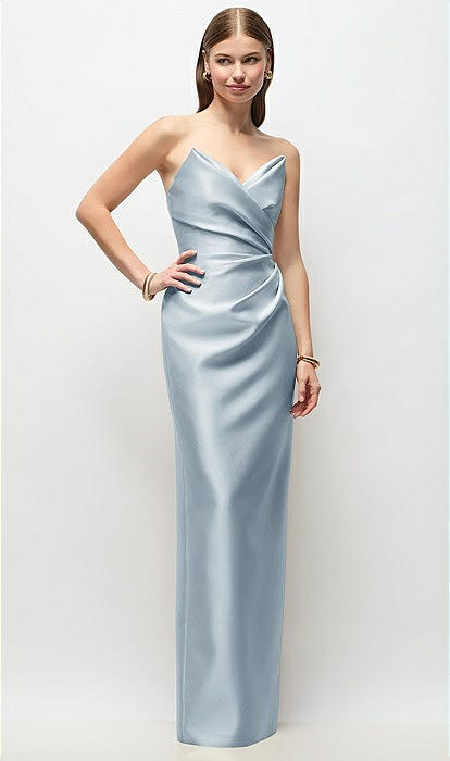blue dress for baby girl Grayish Blue Asymmetrical Back Draped Maxi Dress – shopaleena main image 1