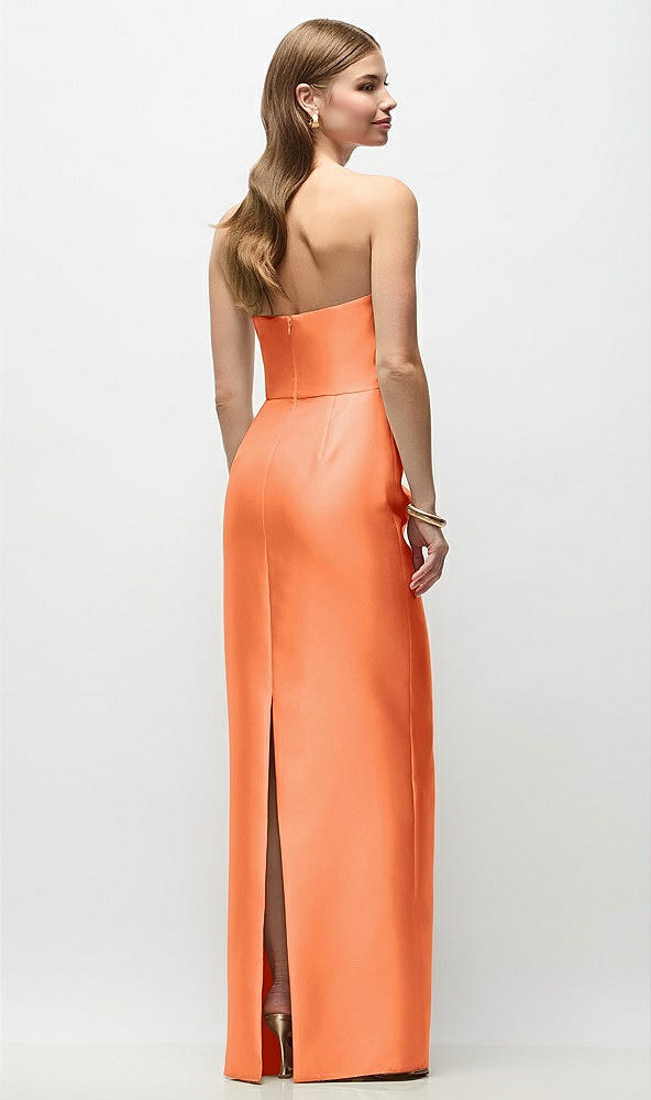 Back View - Portofino Orange Strapless Asymmetrical Draped Satin Column Maxi Dress