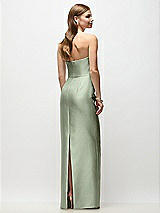 Rear View Thumbnail - Sage Strapless Asymmetrical Draped Satin Column Maxi Dress