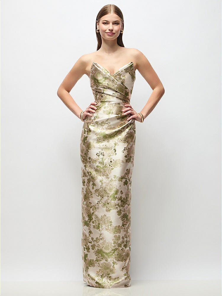 Draped Wrap Off-the-shoulder Abstract Floral Jacquard Column Maxi
