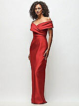 Side View Thumbnail - Poppy Red Draped Wrap Off-the-Shoulder Satin Column Floral Maxi Dress