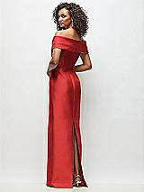 Rear View Thumbnail - Poppy Red Draped Wrap Off-the-Shoulder Satin Column Floral Maxi Dress