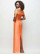 Rear View Thumbnail - Portofino Orange Draped Wrap Off-the-Shoulder Satin Column Floral Maxi Dress
