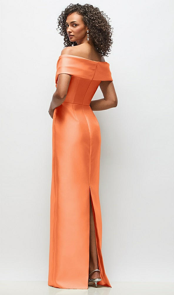 Back View - Portofino Orange Draped Wrap Off-the-Shoulder Satin Column Floral Maxi Dress